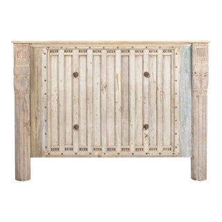 Indian King Size Headboard Constructed From an Antique Bleached Teakwood Ceiling Panel For Sale