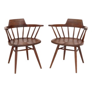George Nakashima Walnut Captain's Armchairs, Pair For Sale