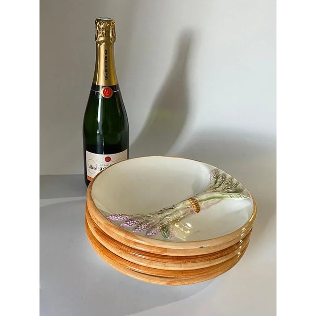 Ceramic Early 20th Century Majolica Arparagus Plates in Purple & Green, Set of 6 For Sale - Image 7 of 10