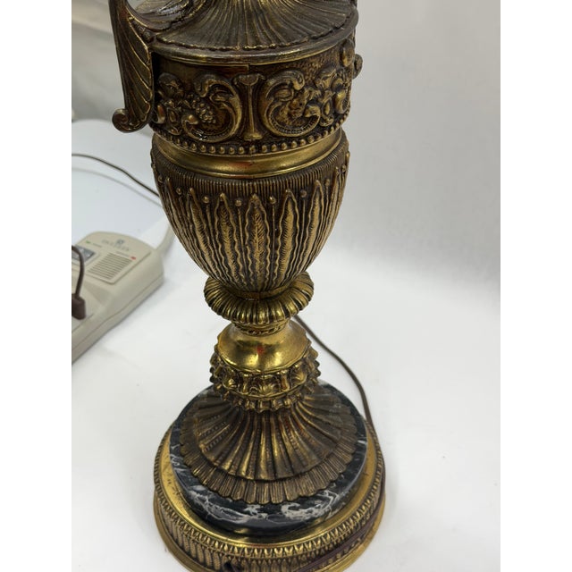 Black Vintage Neoclassical Cast Brass Urn Table Lamp With Black Marble Base For Sale - Image 8 of 13