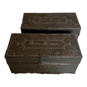 Early 20th Century Rare Padre Americo Leather Studded Trunks- a Pair