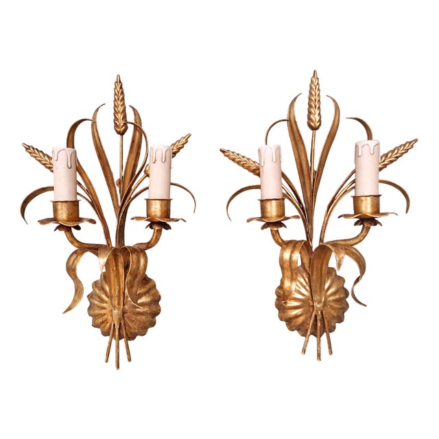 Wall Lights in Gilt Metal, Florence, Italy, 1970s, Set of 2 For Sale