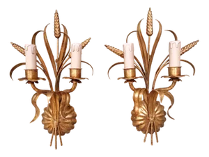 Wall Lights in Gilt Metal, Florence, Italy, 1970s, Set of 2