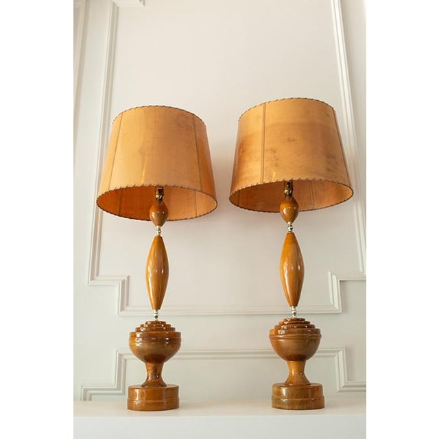 1960's Mid Century Modern Wood Table Lamps - Pair, Myrtlewood For Sale - Image 4 of 9