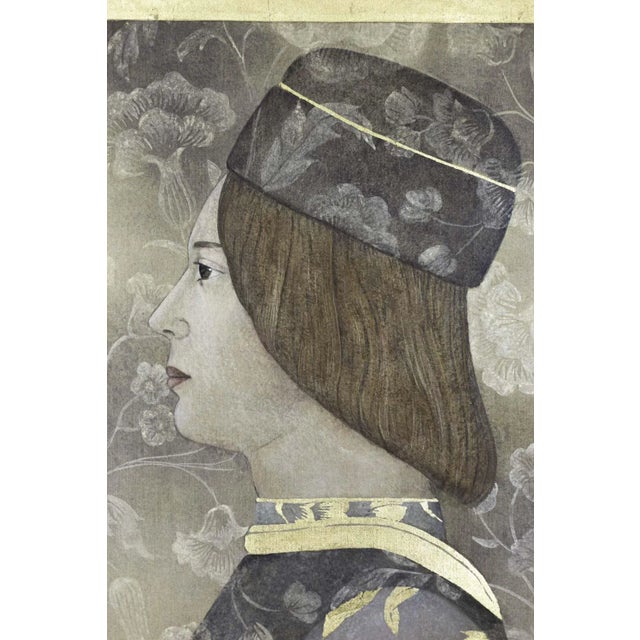 Textile Renaissance Style Male Portrait, Canvas Painting For Sale - Image 7 of 8