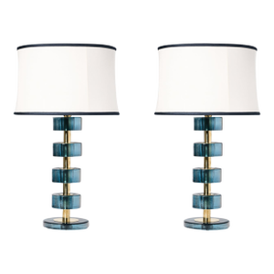 Italian Brass and Blue Murano Glass Lamps - a Pair