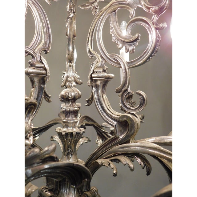 Ten Light Baroque Chandelier Vintaged Silver-Metal Foliate Design For Sale In Philadelphia - Image 6 of 13