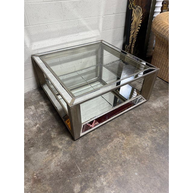 Large Silver Leafed Antique Mirrored Coffee Table For Sale - Image 4 of 7