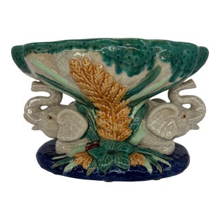 Vibrant Vintage Majolica Elephant Bowl For Sale