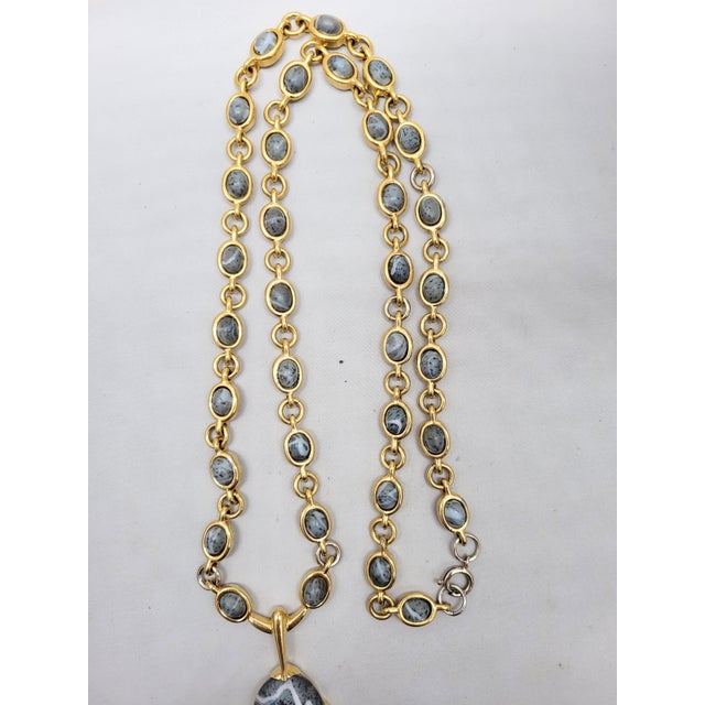 Vintage 1960s Signed Jomaz Goldtone Grey & White Cabochon Necklace For Sale - Image 11 of 12