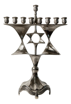 Mid-Century Silver-Plated Hanukkah Menorah with Rotating Star of David, 1960s