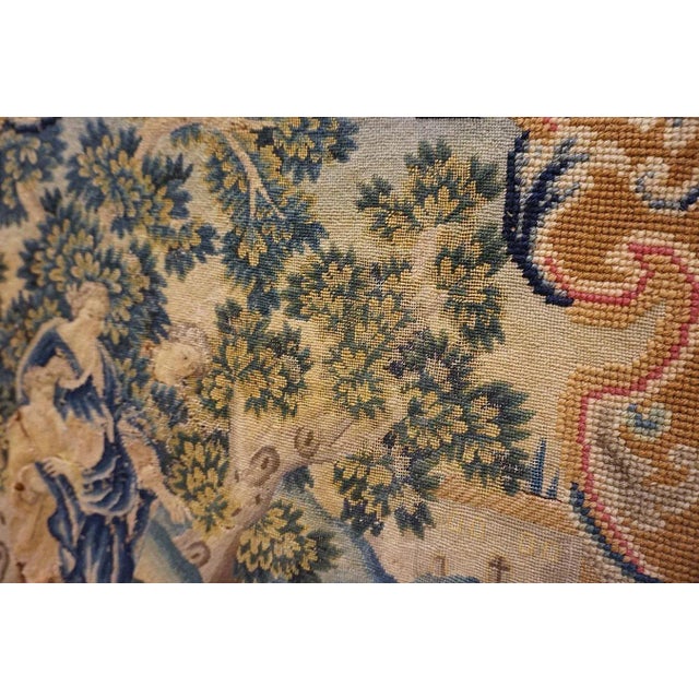 Brown Mid-18th Century English Biblical Needlepoint With Story of Moses Beingby Bithiah in the Nile. For Sale - Image 8 of 12