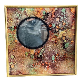 Vintage Mid Century Modern Abstract Porthole Wall Mirror With Marbled Finish For Sale