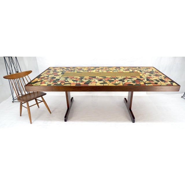 Large 46x92 Rectangle Tile Mosaic Top Funky Dining Table c1970s Artist Signed For Sale - Image 13 of 17