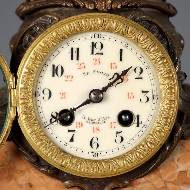 Antique French Table Clock with Marble For Sale - Image 4 of 14