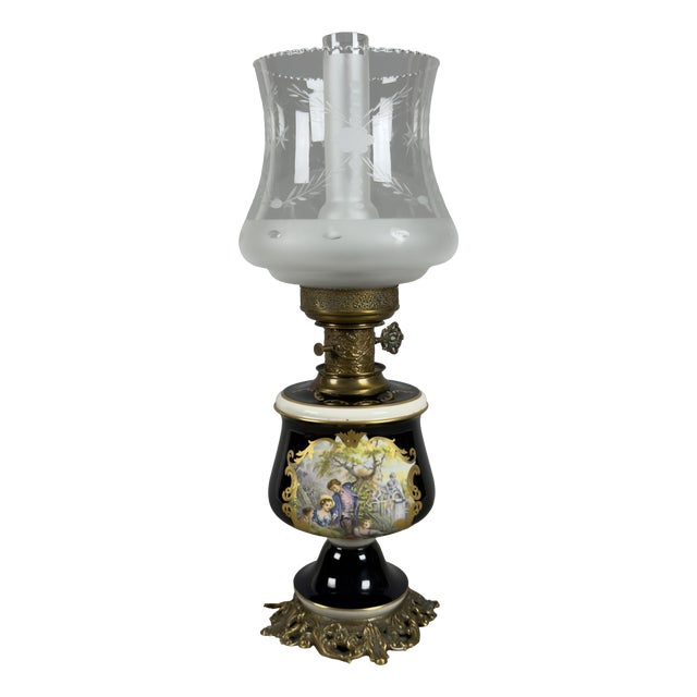 Vintage Porcelain, Brass and Glass Table Lamp from Limoges, France, 20th Century For Sale