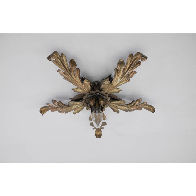 Florentine Gilded Metal Ceiling Lamp, Italy, 1960s For Sale - Image 4 of 8