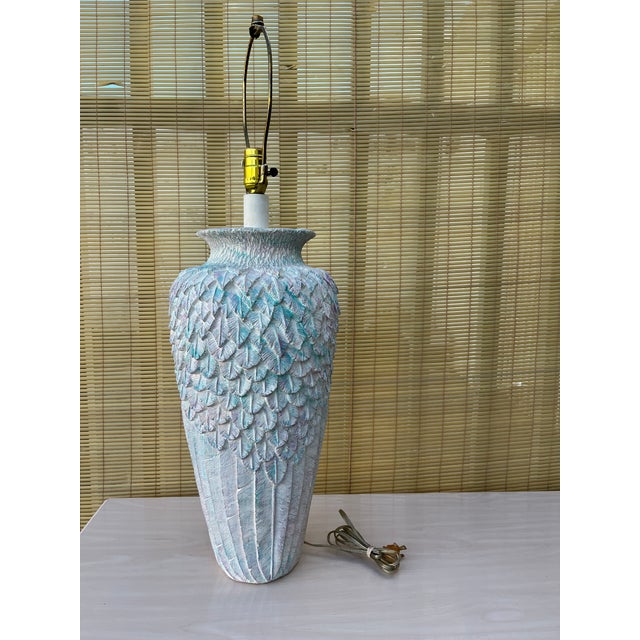 Large Postmodern Feathered Pattern Plaster Table Lamp. Circa 1980s For Sale - Image 9 of 12