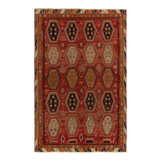 1950s Vintage Turkish Kilim Rug in Red, Beige-Brown and Blue Tribal Geometric Patterns For Sale