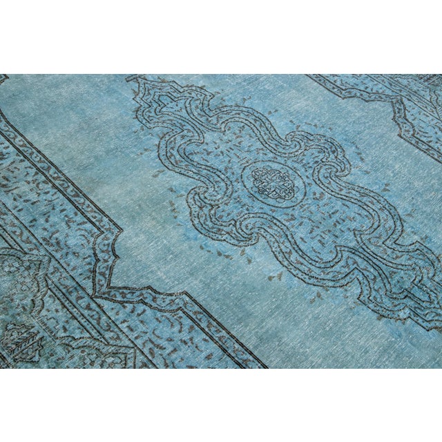 Textile Vintage Persian Overdyed Handmade Medallion Blue Wool Rug For Sale - Image 7 of 11