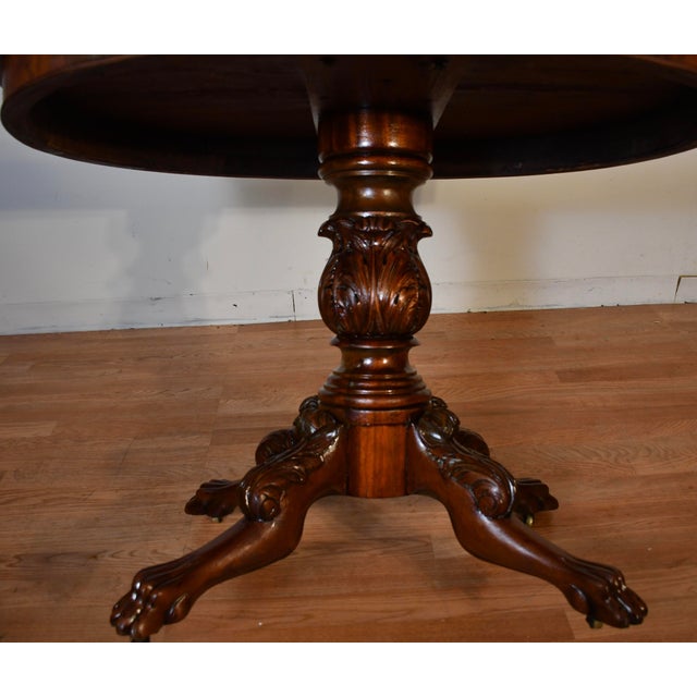 19th Antique American Empire Solid Mahogany Lion Feet Center Accent Table For Sale - Image 13 of 15