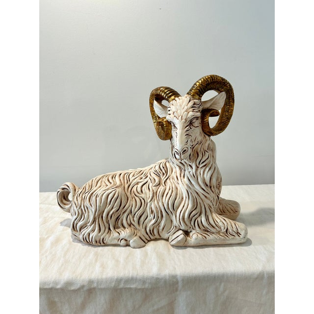 Hollywood Regency 1960s Neo-Classical Style Ceramic Ram Figurine Sculpture For Sale - Image 3 of 9