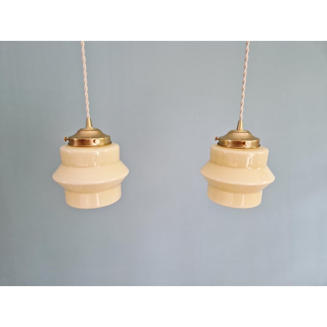 Art Deco Pendant Lights in Cream Opaline Glass, 1930s, Set of 2 For Sale - Image 9 of 13
