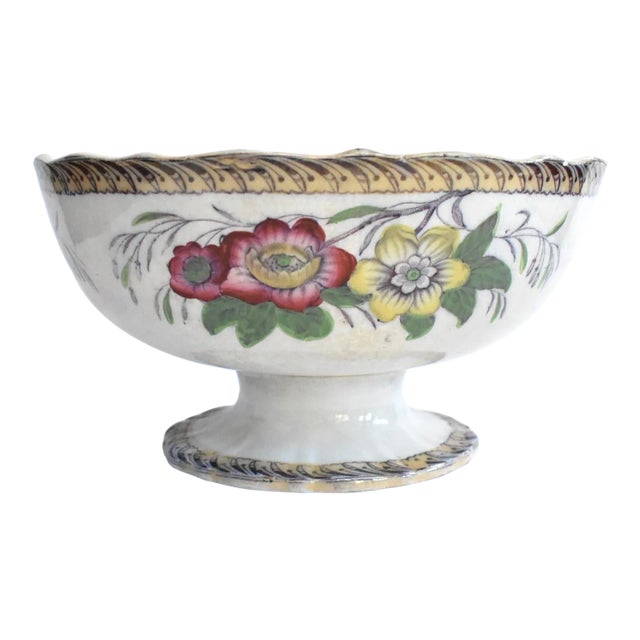 Antique 19th-Century Polychrome Staffordshire Transferware Footed Punch Bowl For Sale