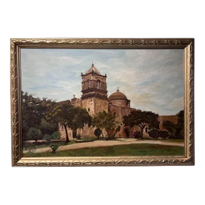 Lucile White Vintage Oil Painting on Canvas, European Castle View, Framed