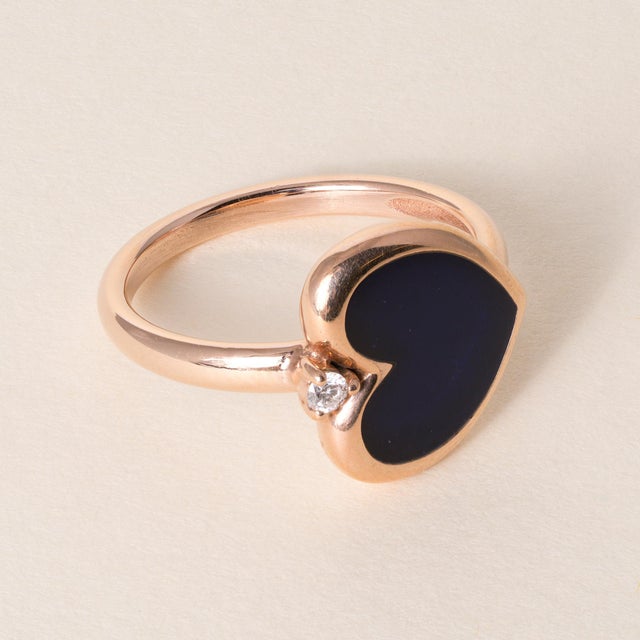FIDIA Firenze Enamel Heart & Diamond Ring in 18K Rose Gold Circa 2000 From the Florentine ateliers of Fidia, a house...