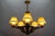 French Art Deco Bronze Chandelier with Marbled Beige Mushroom Glass Shades, 1930s For Sale - Image 3 of 18