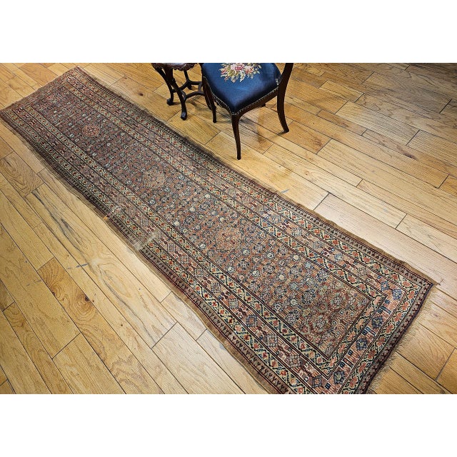Textile Antique Serab Camel Hair Runner Rug, Hand-Knotted Wool, Allover Geometric Pattern, Red & Green, 3x12 For Sale - Image 7 of 18