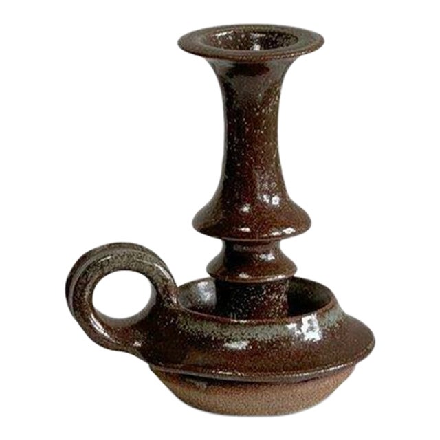 Vintage Brown Ceramic Stoneware Candle Holder For Sale