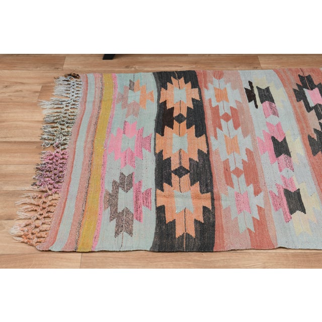 Colorful Geometric Pattern Woven Kilim Runner Rug For Sale - Image 9 of 11