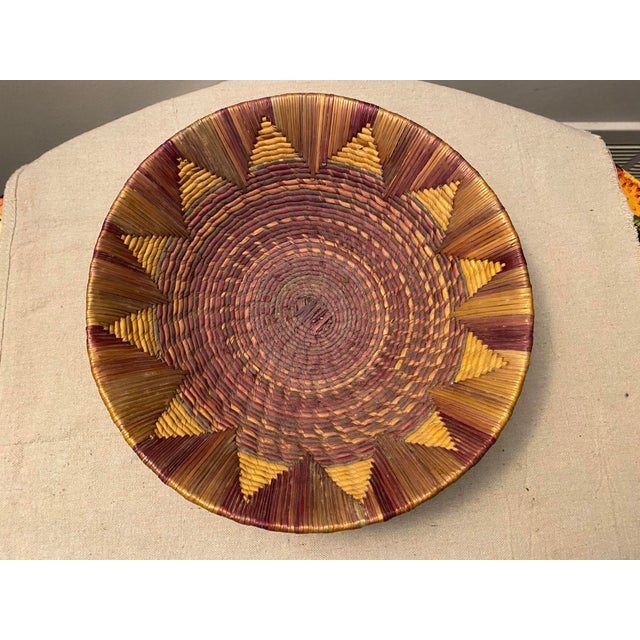 Vintage Woven Rattan Basket.......with a beautiful geometric design. Straight out of Durham NC...... Approx overall size...