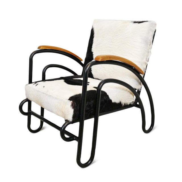2020s Deco Rustic Black & White Cowhide Chair For Sale - Image 5 of 6