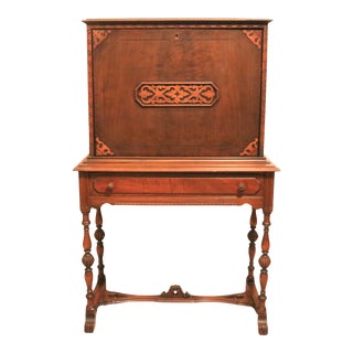 1940s Vintage Rockridge Furniture Maple 2 Drawer Secretary Desk With Locking Hutch For Sale