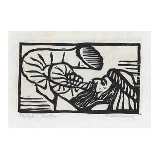 1966 Irwin Rosenhouse Shofar Jewish Woodcut For Sale