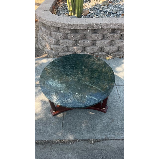 1980s Vintage French Empire Neoclassical Style Mahogany Green Marble TopCoffee Table For Sale - Image 5 of 13