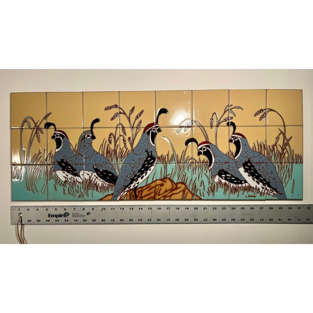 Yellow Set of 24 L. Kuhne Southwest Quail Covey Signed Ceramic Art Tiles For Sale - Image 8 of 9