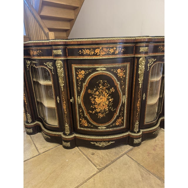 Antique Victorian Serpentine Fronted Marquetry Credenza, 1860 For Sale - Image 4 of 11