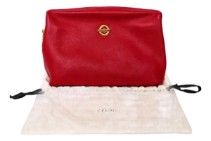 Vintage Celine Red Leather Vanity Case / Cosmetic Clutch With Gold Hardware