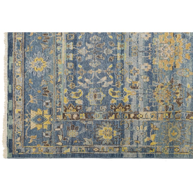 12x15 Hand-Knotted Modern Tabriz Style Wool Area Rug in Blue & Gold For Sale - Image 11 of 12