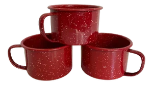 Vintage Red Enamel Splatter Ware Mugs - Set of Three