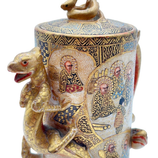 Late 19th Century Gyokushu Satsuma Earthenware Saki Pitcher, C. Meiji Period For Sale - Image 4 of 12
