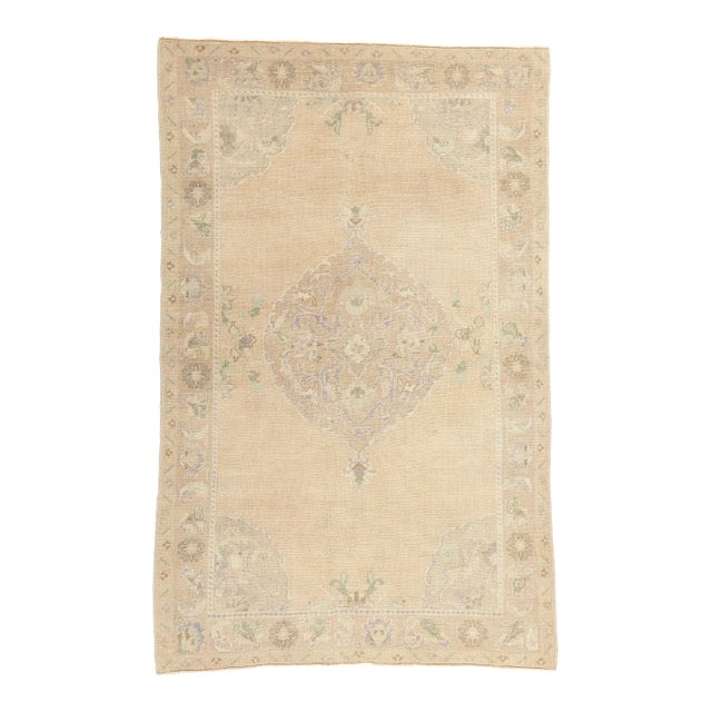 Vintage Muted Turkish Oushak Rug - 04'09 X 07'05 For Sale