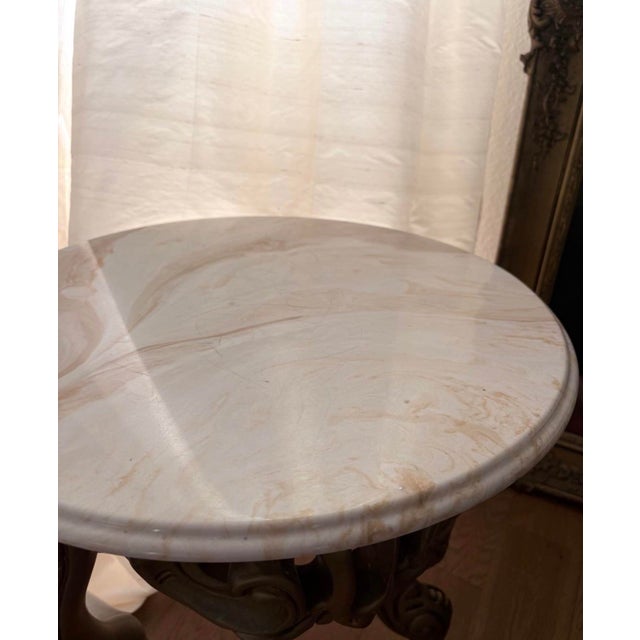 Antique White Pair of Vintage Rococo Revival Gilt Side Tables With Faux Marble Tops For Sale - Image 8 of 8