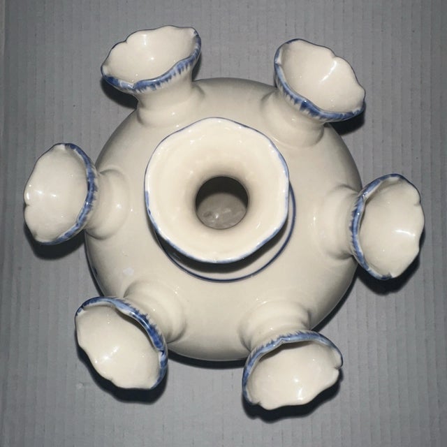 Delft Vintage Delf Style Andrea Sadek Butterflies Tulipiere Flower Vase For Sale - Image 4 of 8