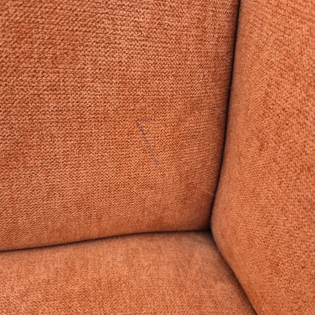 Vintage Square Back Rust Orange Upholstered Skirted Roll Arm Lounge Chairs - A Pair For Sale - Image 14 of 17