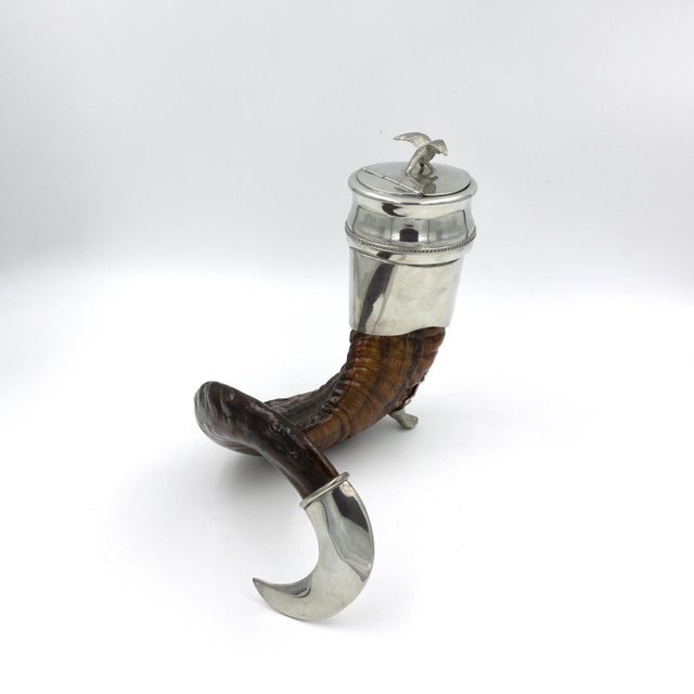 Late 19th Century Scottish Silver Plate Mounted Rams Horn Snuff Mull with Eagle in Flight Final For Sale - Image 4 of 8